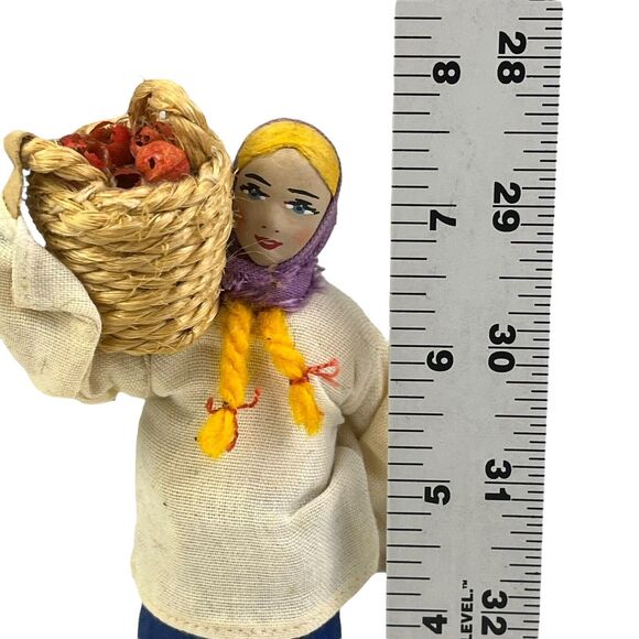 Sabra Israeli Doll Woman Folk Art Display Handmade Traditional 8" Wooden Basket - Picture 7 of 7